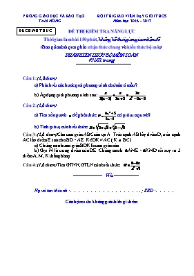 Đề thi kiểm tra năng lực môn Toán - Năm học 2016 - 2017